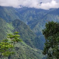 View of La Esmeralda waterfall on hiking tour