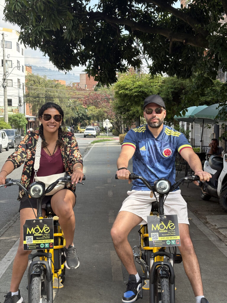 Riders enjoying a scenic e-bike tour at sunset