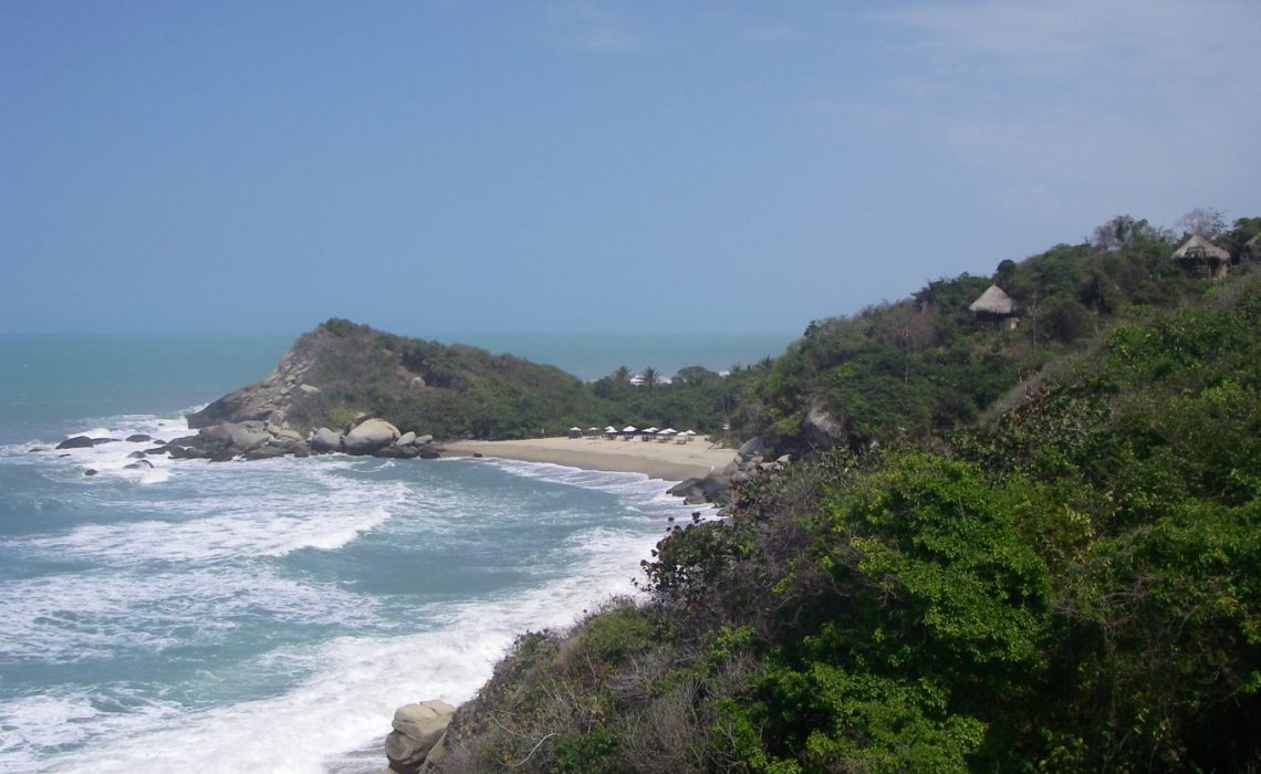 tayrona park beach with huts