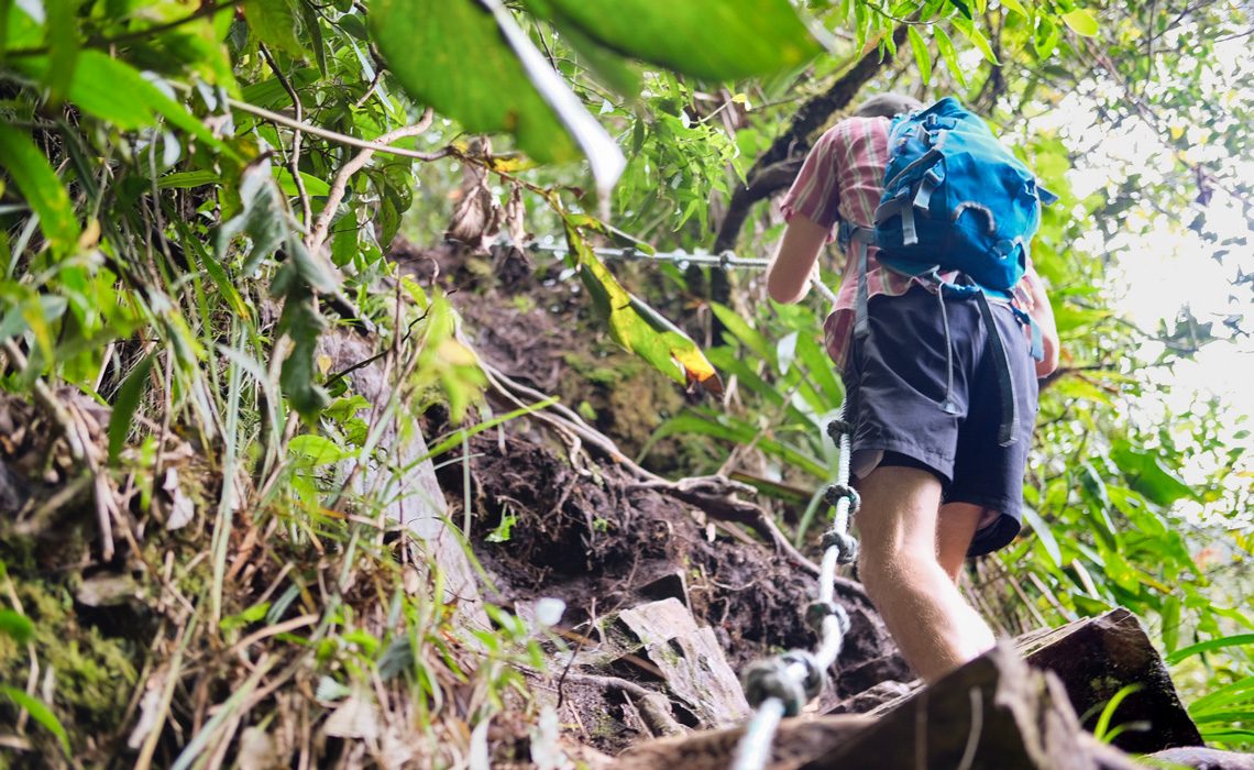 hiker using ropes