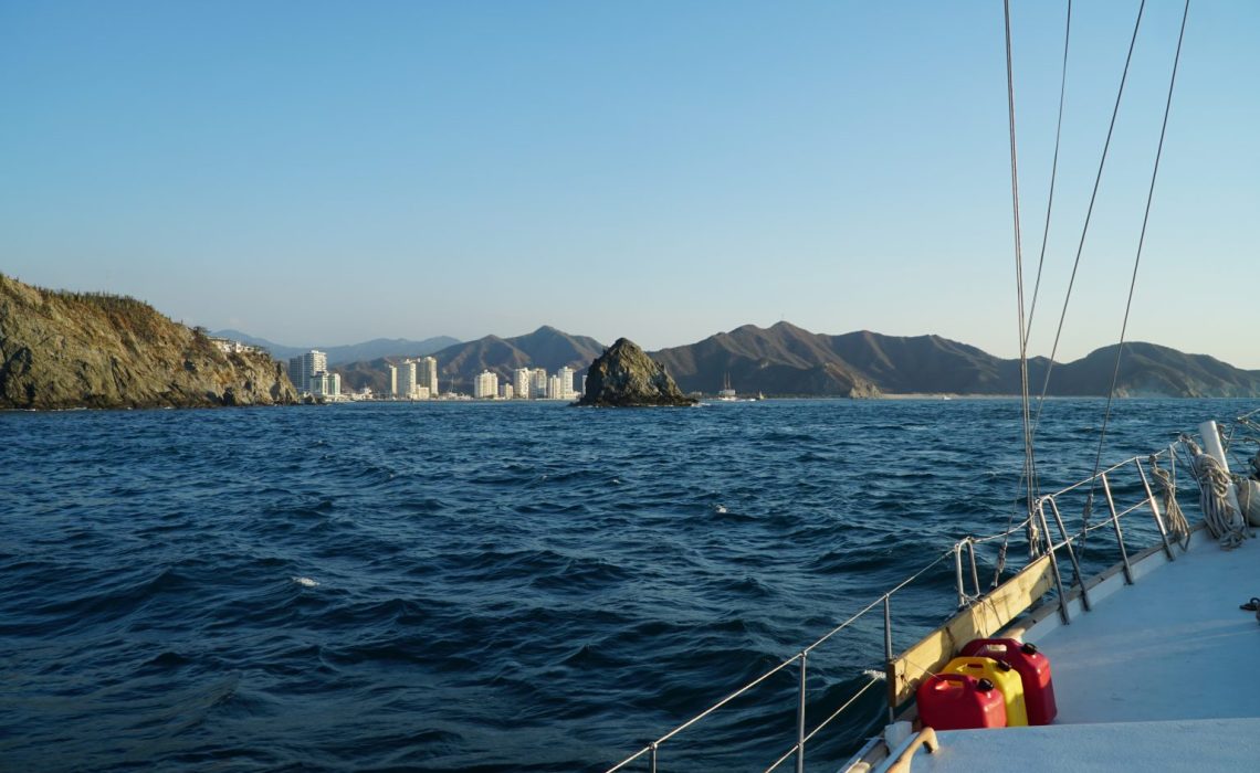 santa marta skyline and mountains from sailboat